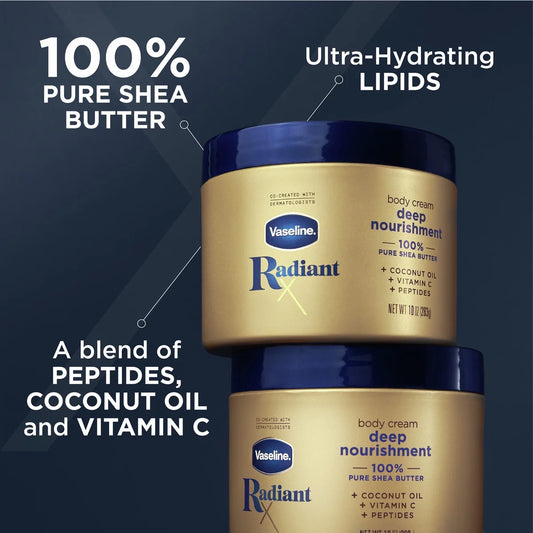 VASELINE RADIANT X DEEP NOURISHMENT PURE SHEA BUTTER BODY CREAM FOR DRY SKIN, COCONUT, 10 oz