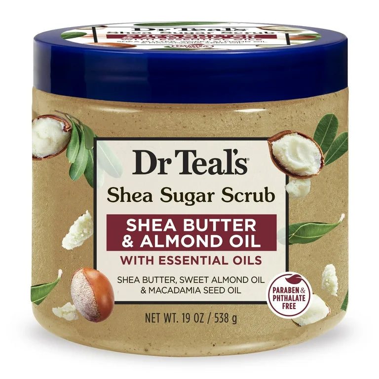 DR TEAL’S SHEA SUGAR SCRUB WITH SHEA BUTTER, ALMOND OIL AND ESSENTIAL OILS, 19oz