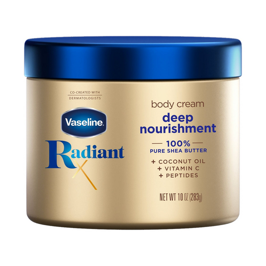VASELINE RADIANT X DEEP NOURISHMENT PURE SHEA BUTTER BODY CREAM FOR DRY SKIN, COCONUT, 10 oz