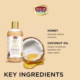 AFRICAN PRIDE MOISTURE MIRACLE HONEY & COCONUT OIL NOURISH & SHINE SHAMPOO