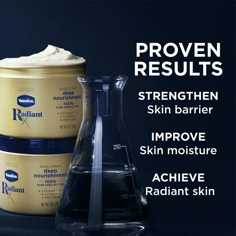 VASELINE RADIANT X DEEP NOURISHMENT PURE SHEA BUTTER BODY CREAM FOR DRY SKIN, COCONUT, 10 oz