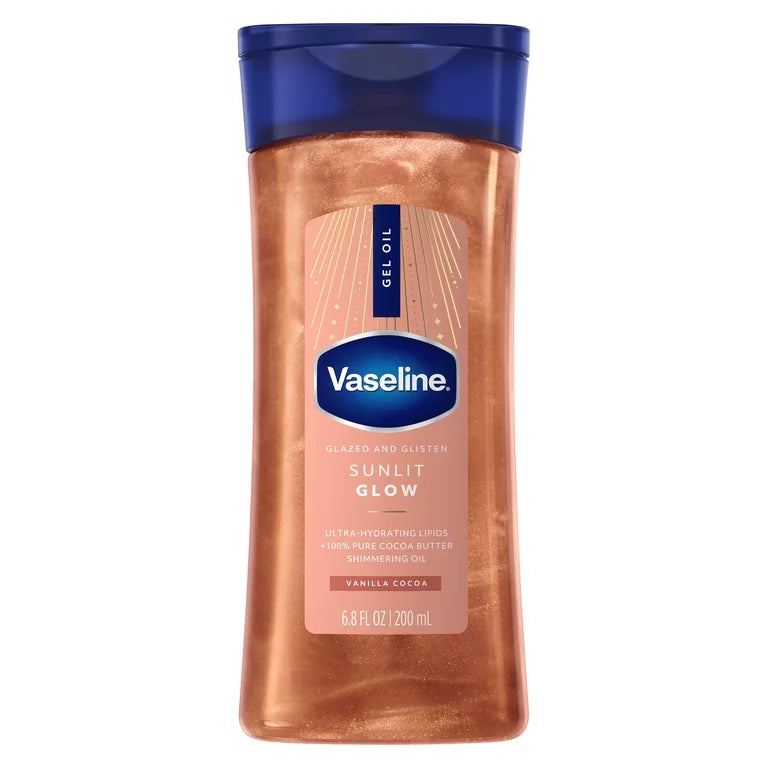VASELINE GLAZED & GLISTEN VANILLA COCOA SHIMMERING GEL BODY OIL - SUNLIT GLOW - 200ML
