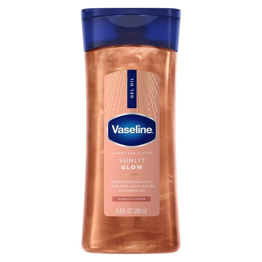 VASELINE GLAZED & GLISTEN VANILLA COCOA SHIMMERING GEL BODY OIL - SUNLIT GLOW - 200ML