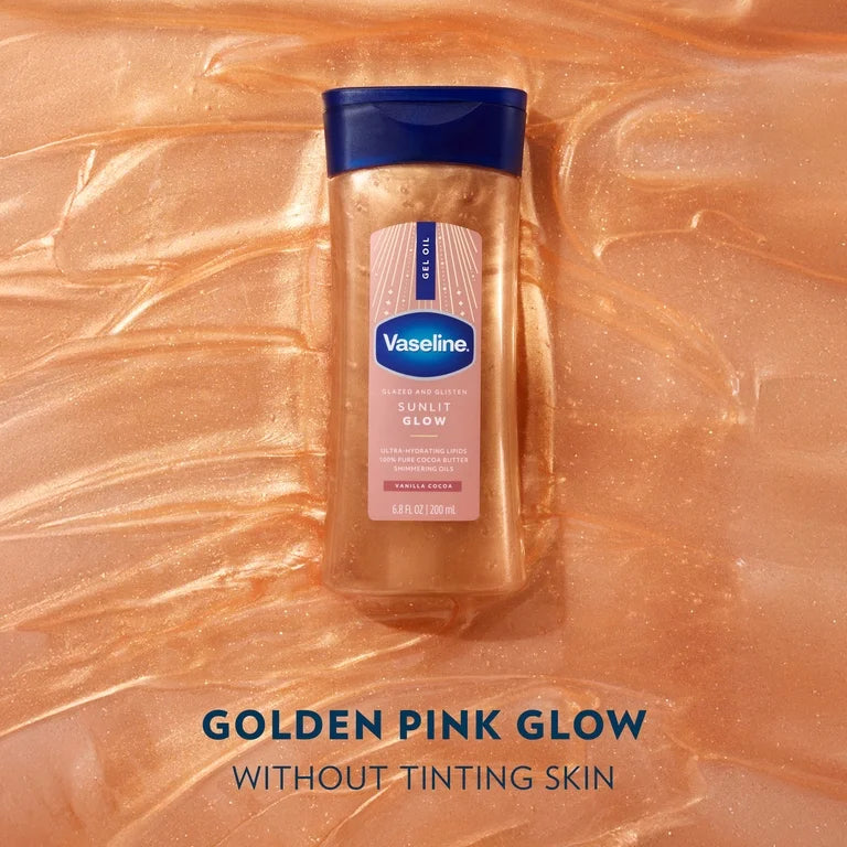 VASELINE GLAZED & GLISTEN VANILLA COCOA SHIMMERING GEL BODY OIL - SUNLIT GLOW - 200ML